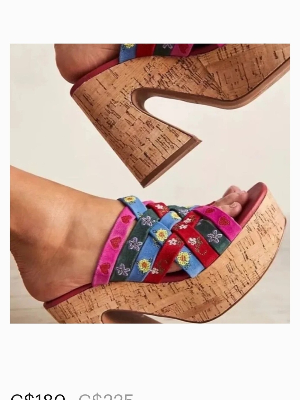 Free People Multicolor Embroidered Cork Platform Sandals